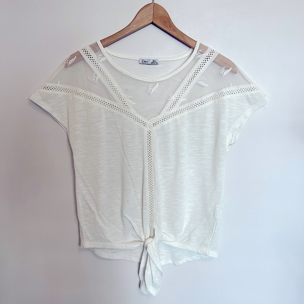Dex Sheer White Front-Tie Top